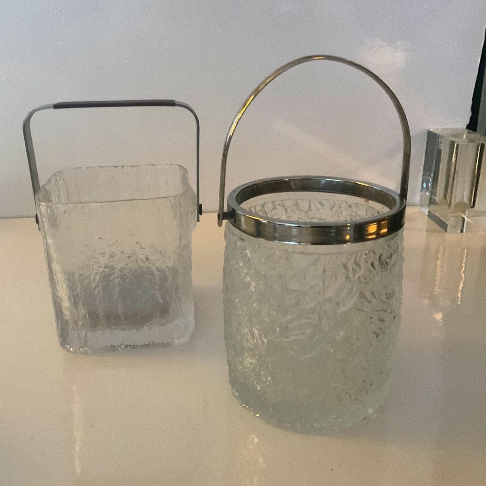 2 VINTAGE MCM CRYSTAL ICE BUCKETS HOYA & CRISTAL AU PLOUMB ENGLAND BIEIKRISTALL
